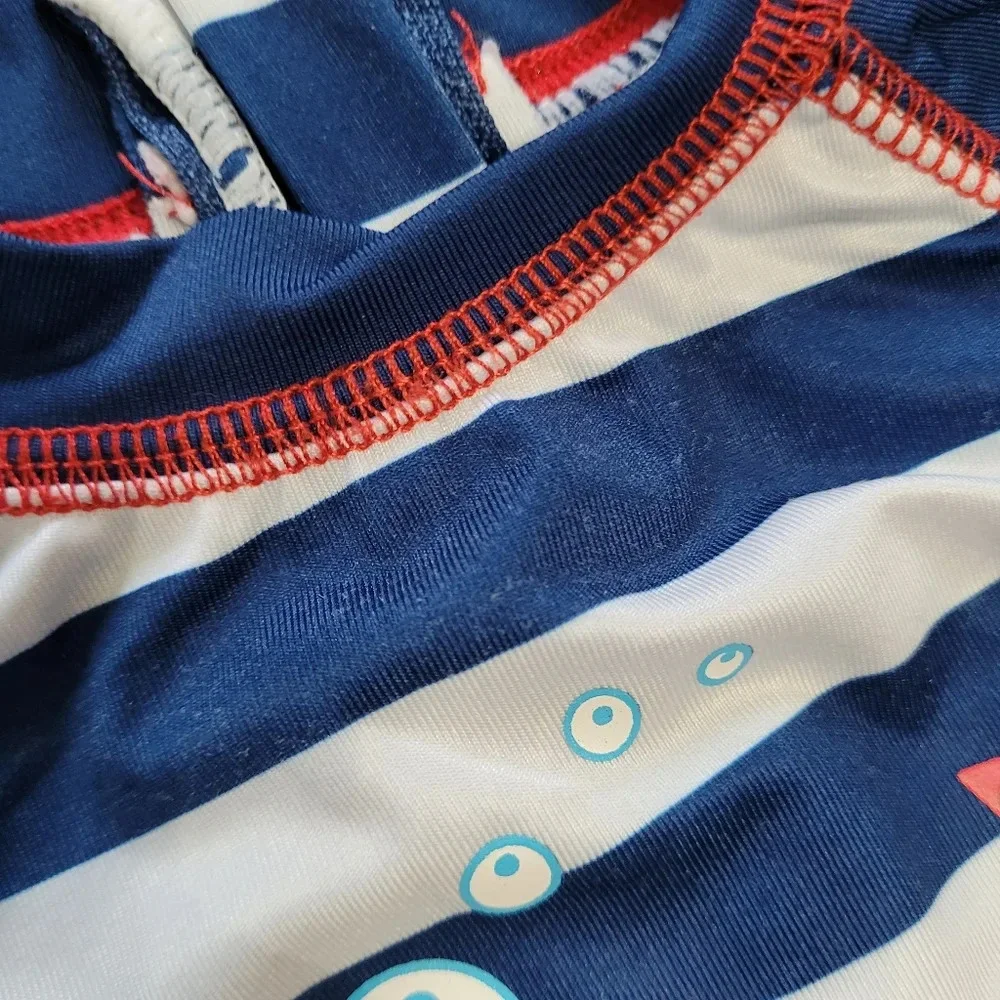 Wippette Blue Stripe Crab One Piece Rashguard Swimsuit Size Boy's 9 Months